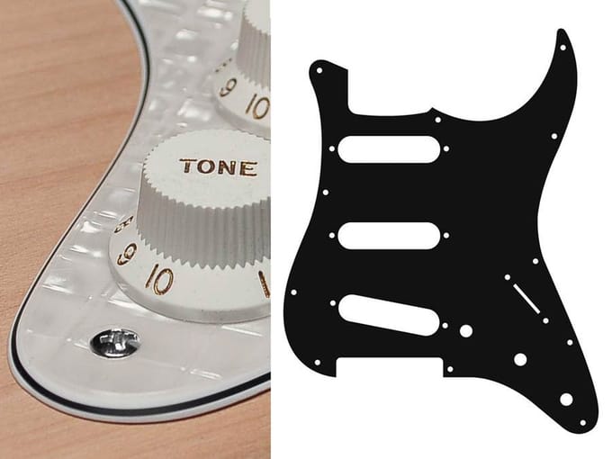 Boston ST-413-PWW pickguard, Stallion, standard, SSS, 3 pot holes, 3-5 switch, 4 ply, pearl white webbing