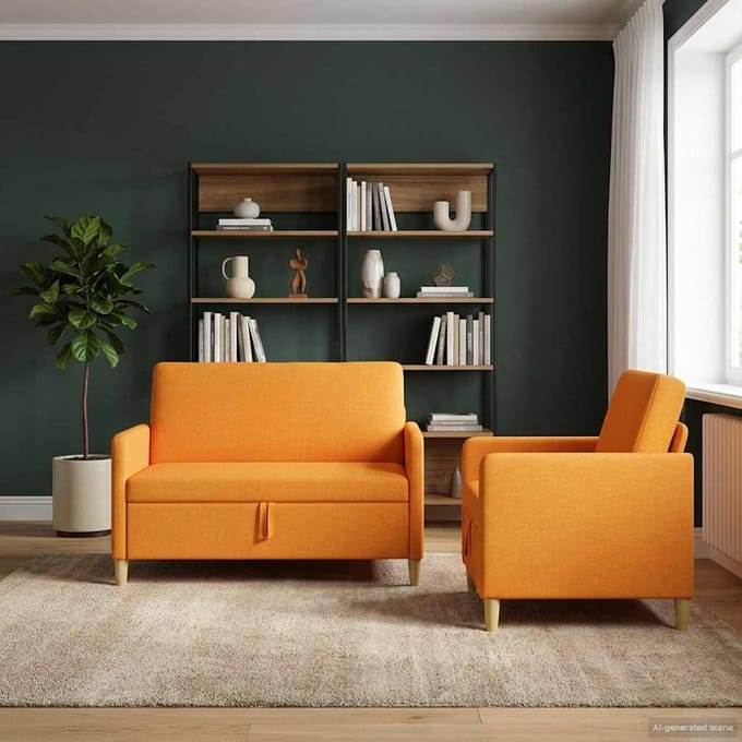 vidaXL - Sofa - Set - Met - Opslag - 2 - st - Dongeel - Polyester