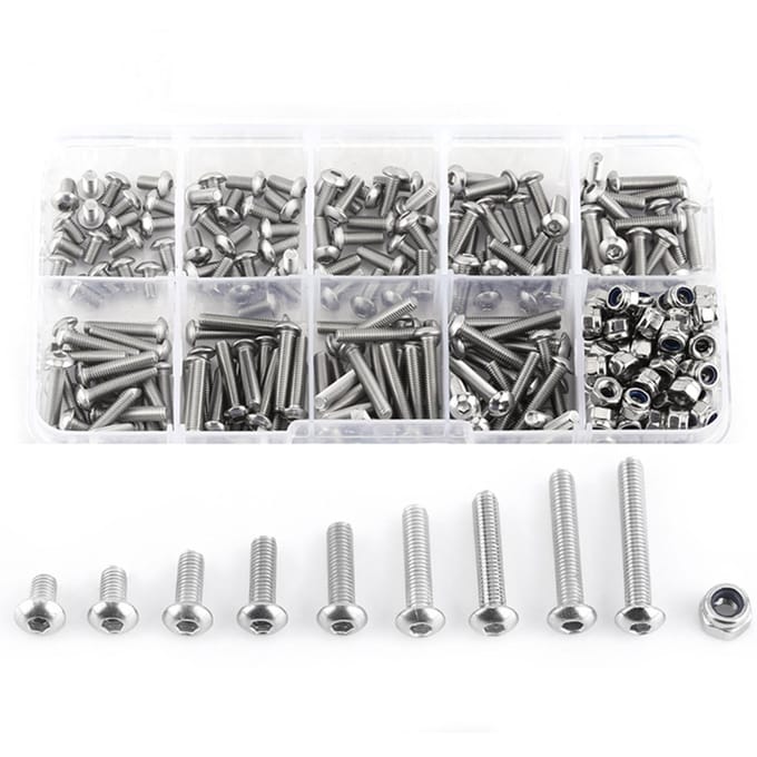 280 stuks M3 Roestvrij Staal SS304 Zeskant Socket Knopkop Schroeven en Borgmoeren Assortimentsset
