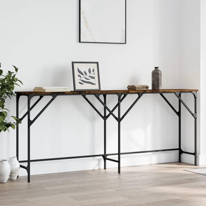 Consoletafel Hout - Sidetable Entree - Decoratie Plaatsen - Verstelbare Poten - 180 x 75 cm - Rookeiken