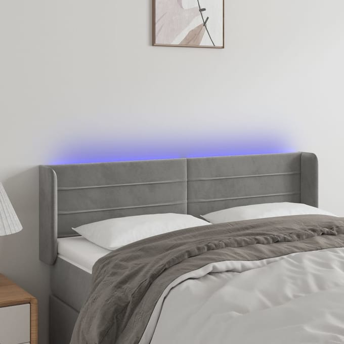 vidaXL - Hoofdbord - LED - 147x16x78/88 - cm - fluweel - lichtgrijs