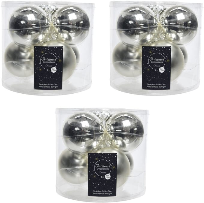 Decoris Kerstballen - 18x st - zilver - 8 cm - glas - glans en mat - glazen kerstboomversiering