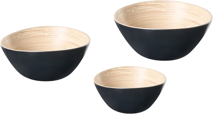 BONHEUR - Set van 3 decoratieve schalen - Zwart - Bamboe