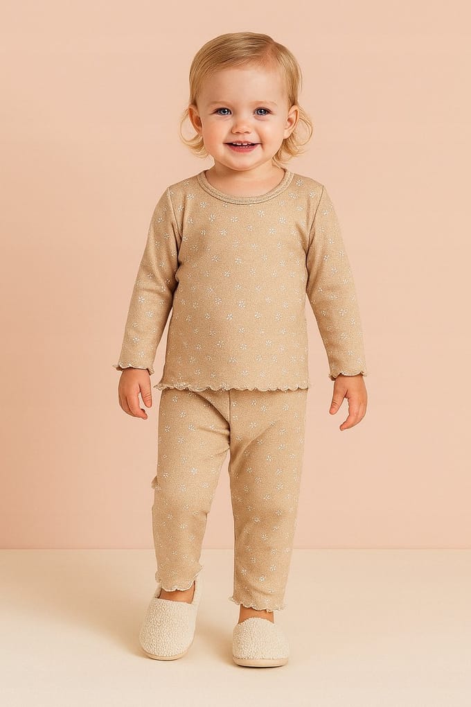 Dartomik - Kinderpyjama - Bloemen - Beige - Maat 92