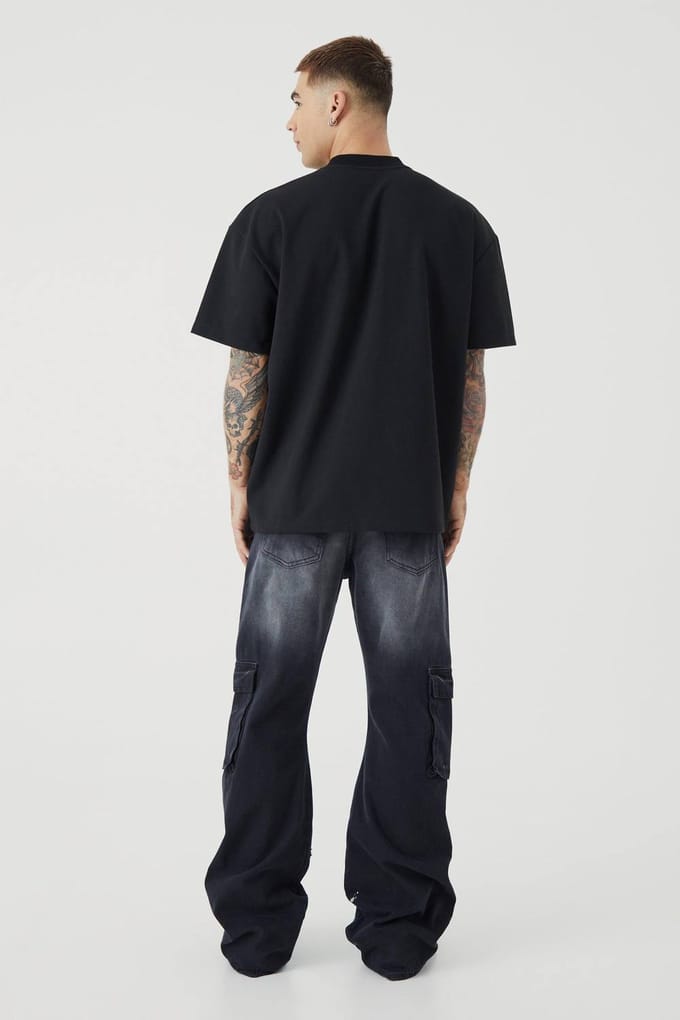 Oversized Premium Super Heavyweight Geborduurd T-shirt | Black | Size Medium