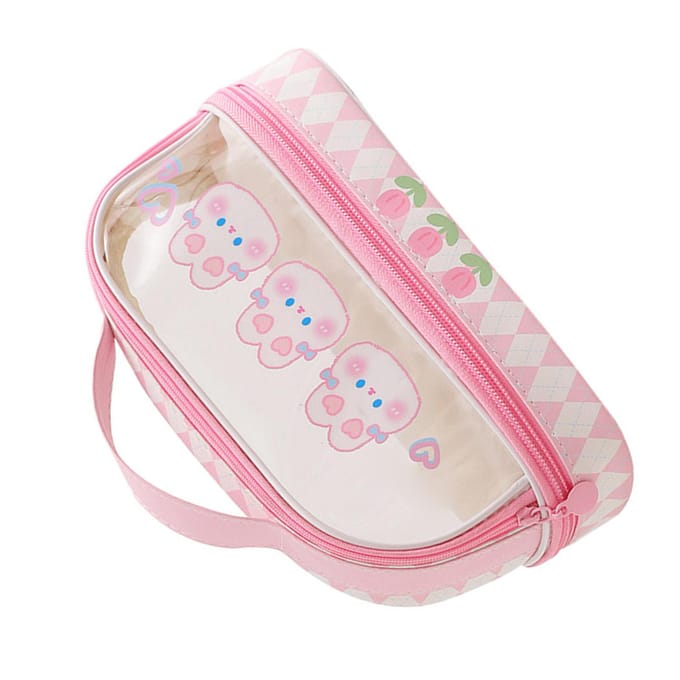 Trousse à crayons imperméable, motif dessin animé mignon, transparente, avec fermeture éclair pour les étudiants rose