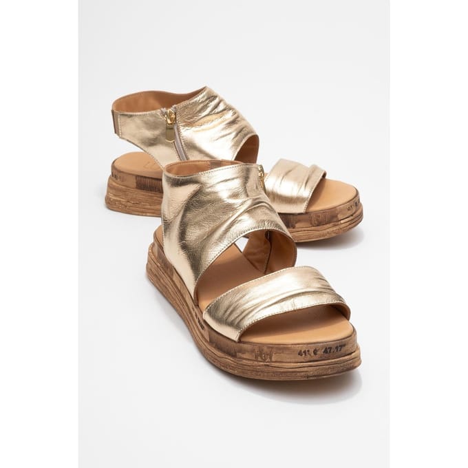 Lunas Leer Side-Zip Plat Hak Sandaal
