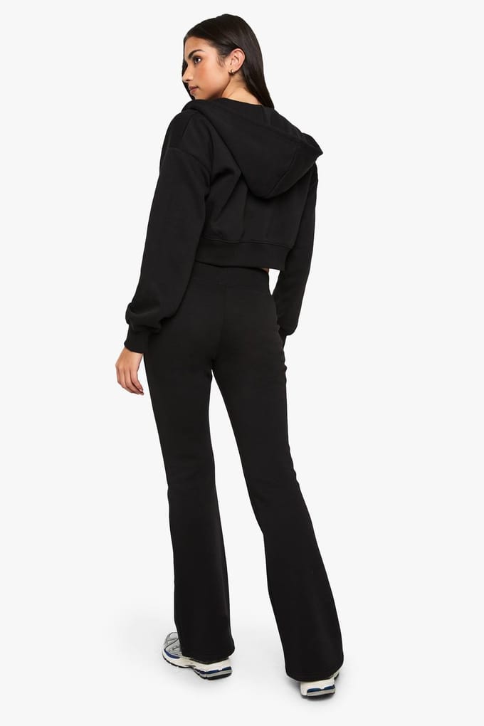 boohoo Dames Shrunken Flared Jogger 3 Piece Tracksuit | Black | Maat: Large