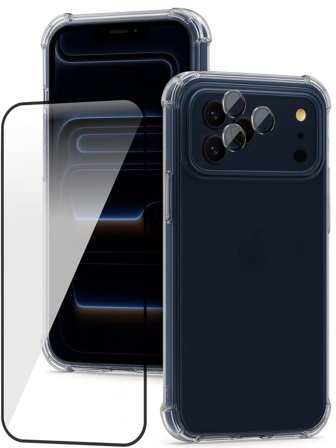 Hoesje geschikt voor iPhone 17 Pro - Screenprotector Volledig Dekkend Glas & Camera Protector - Shockproof Transparant