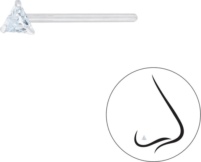 Joy|S - Zilveren neuspiercing driehoek 3 mm zirkonia 2 stuks