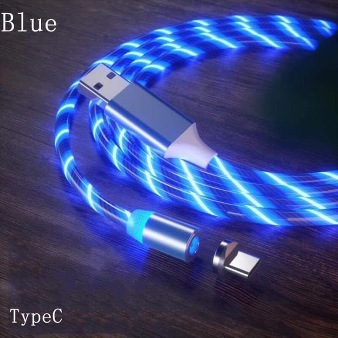 1M magnetische oplader kabel met stromend LED licht Micro USB type c oplaadkabel voor iPhone Samsung Blauw Type-c