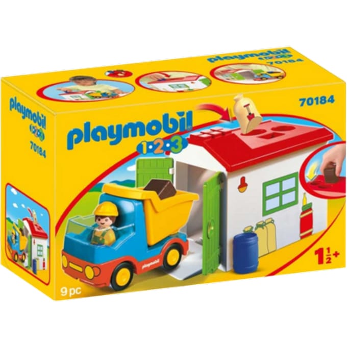 Playmobil 1.2.3 Vrachtwagen met Vulbare Sorteergarage Speelset