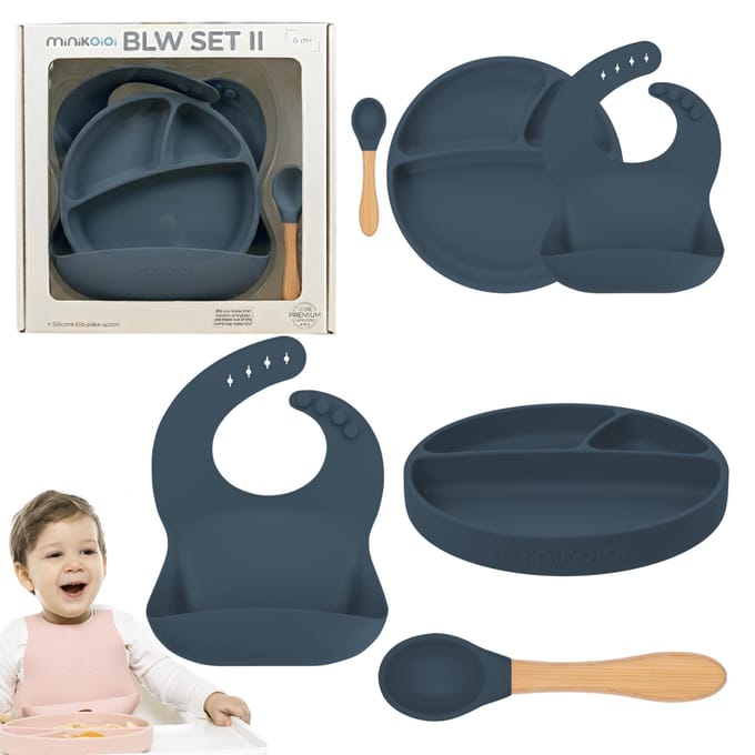 Siliconen Baby Voedingsset 3 delig 6m+ Blauw MinikOiOi