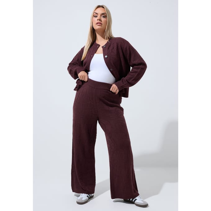 Limited Collection Chocoladebruine Rozen Jacquard Broek Met Wijde Pijpen Coord Size 38-40