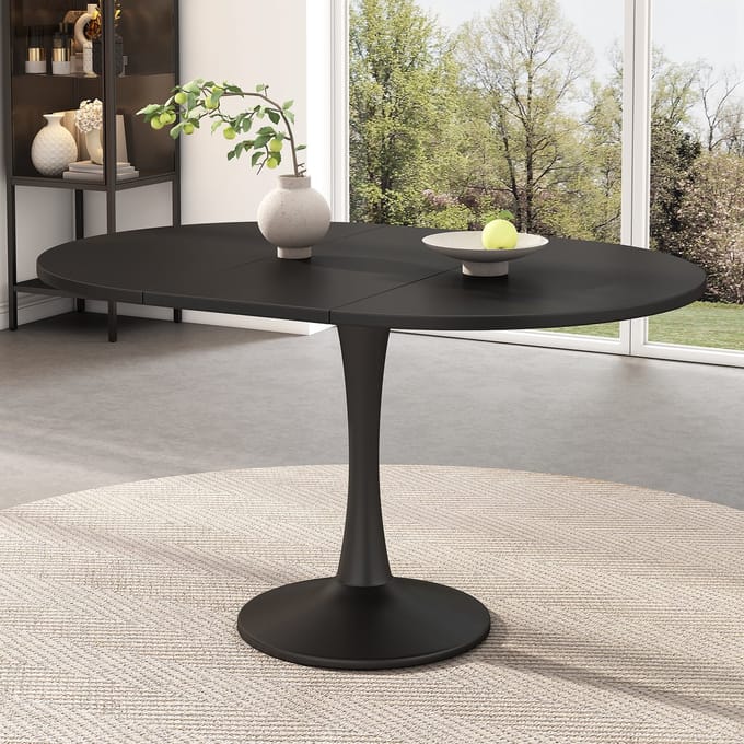 MODFU Uitschuifbare Eettafel - Ovaal - Modern - Voor Eetkamer - MDF - Zwart
