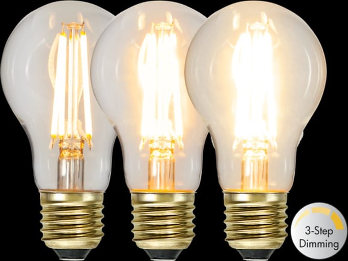 3 standen - Standaard bol - E27 - 6.5W - Super Warm Wit <2200K - Filament - Helder