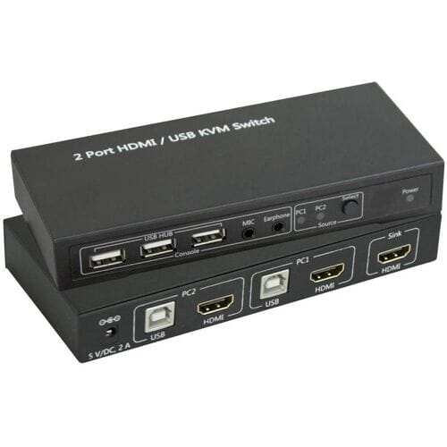 SpeaKa Professional KVM-switch 2 poorten HDMI USB 1920 x 1080 Pixel, 3840 x 2160 Pixel