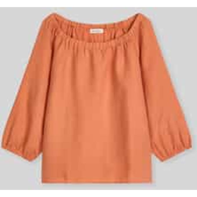 regular fit blouse van puur linnen met carmenhals