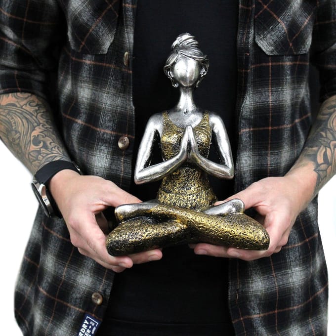Yoga Beeldje - Vrouw - Brons & Zwart - 24x13x16cm - Handgemaakt