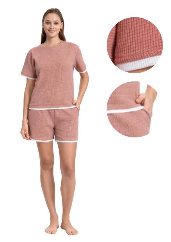 Pyjama Femme XL Shorts Manches Courtes Coton Ample Agréable Pour l'Été Poches