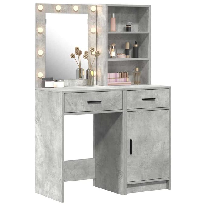 vidaXL - Dressing - tafel - set - met - LED - 2 - st - Beton - Grijs - Bewerkt - hout