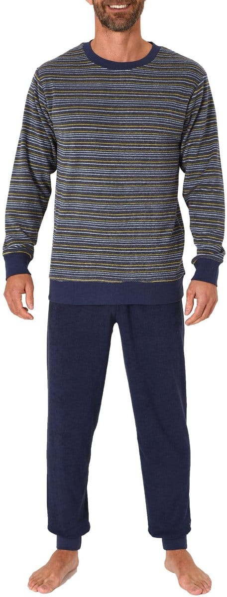 Lange badstof herenpyjama, pyjama met fijn gestreept patroon - ook in oversize
