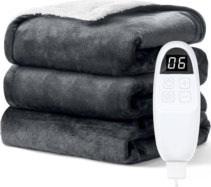 Elektrische deken 180x130: Zachte Sherpa & Flanel Warmtedeken met Timer