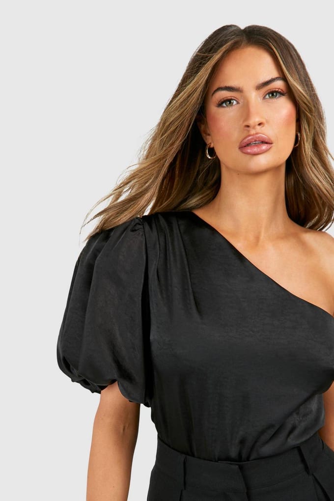 boohoo Dames Textured Satin Puff Sleeve Bodysuit | Zwart | Maat: 34