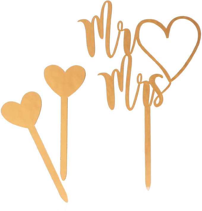 Dekora Caketopper set Mr & Mrs and Gold Hearts
