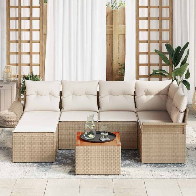 vidaXL - Tuinbank - Set - 7 - st - Beige - en - Crème - poly - rattan