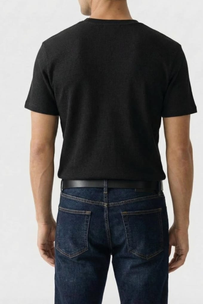 Calvin Klein Ss Waffle Badge Crewnetee Black Größe: M | Basic T-Shirts Outlet | Herren | Schwarz
