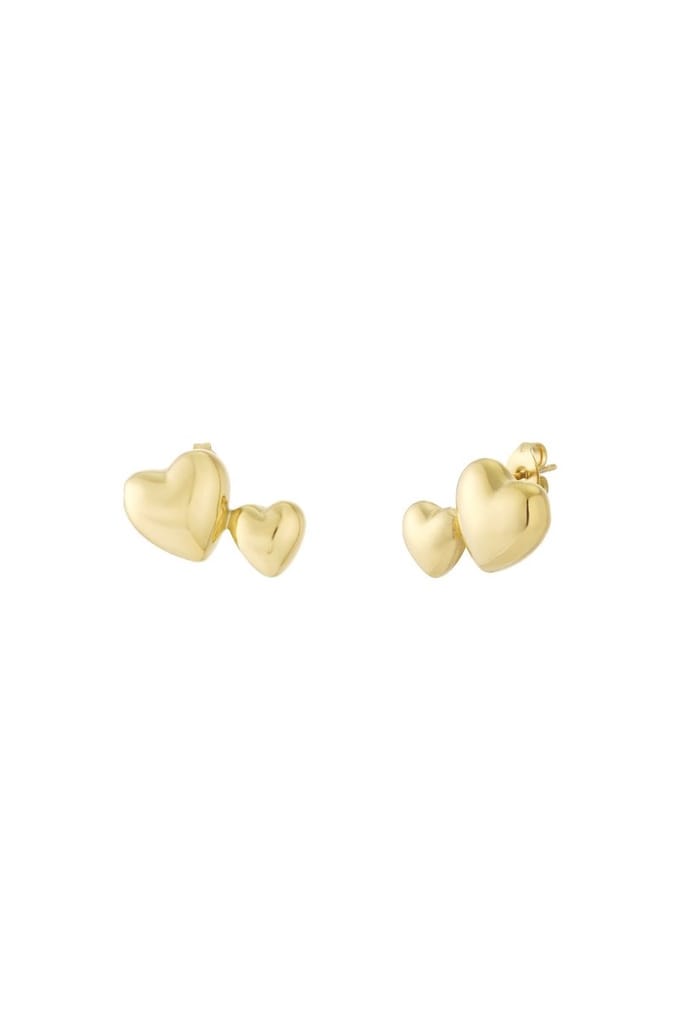 Double Heart Studs Gold