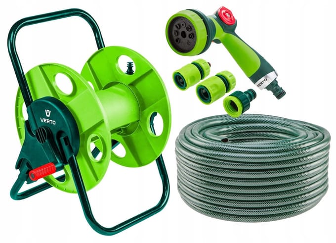 Tuinwaterslanghouder met slang 30m, besproeit de koppeling