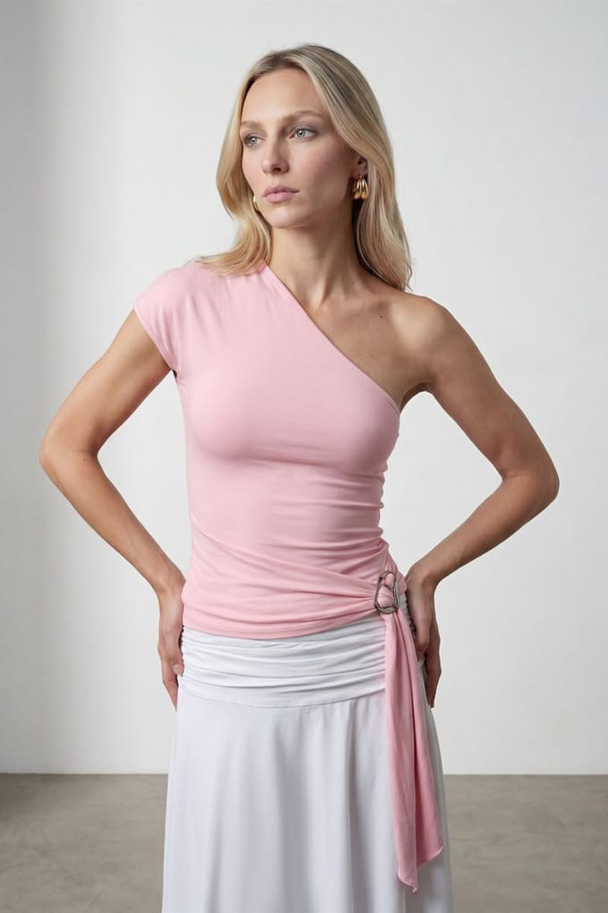 Slim Fit Off-Shoulder Jersey Blouse Met Strikdetail