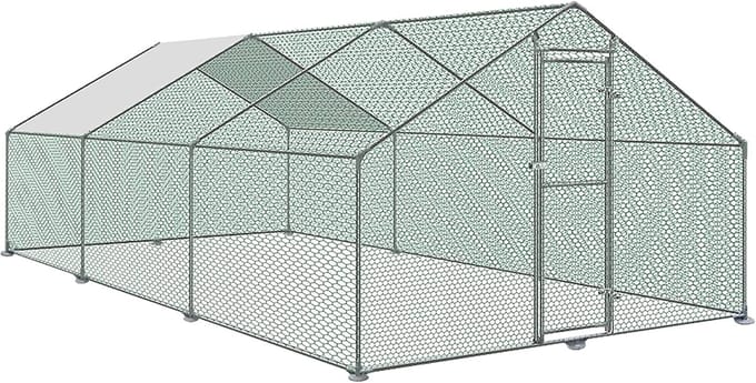 ACXIN Kippenhok met Ren - 3x6x2m - Verzinkt Frame - PVC Net - PE Dak