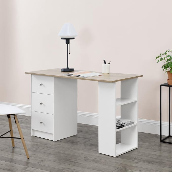Bureau Lemberg met 3 lades 120x49x72 cm wit en eiken