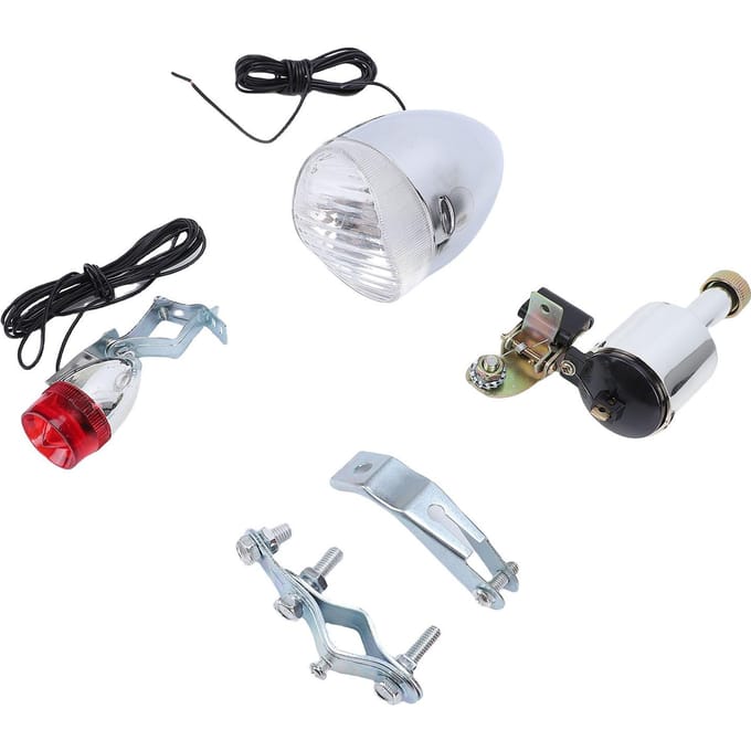 Fiets Dynamo Koplamp Achterlicht Kit 6W Wrijvingsdynamo Koplamp Achterlicht voor Racefiets Mountainbike white