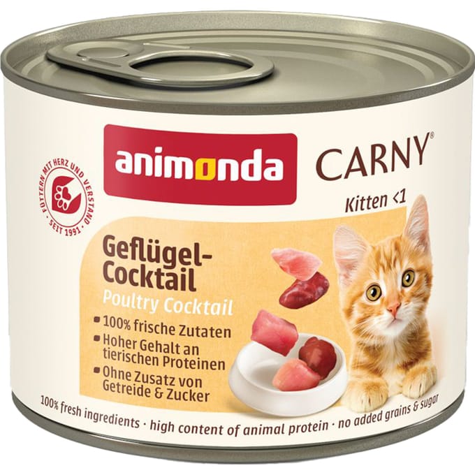12 x 200 g Gevogelte-cocktail Kitten  animonda Carny  Kattenvoer
