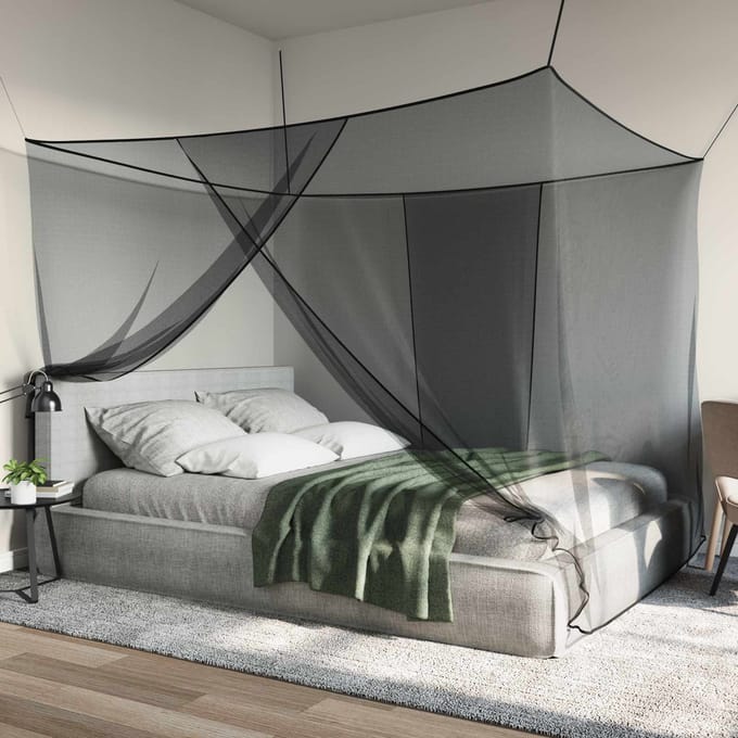 vidaXL - Muggennet - voor - bed - 156 - mesh - Zwart - 220 - x - 150 - x - 180 - cm - Polyester