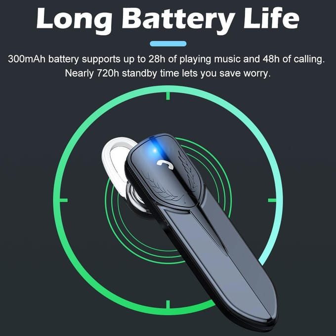 Écouteurs sans fil Bluetooth 5.2, oreillettes stéréo, avec appels mains libres, réduction du bruit, lecteur micro, longue veille blanc
