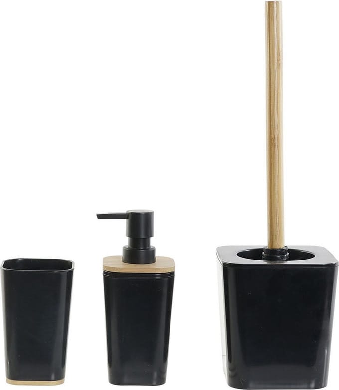 ITEM Badkamerset - 3-delig - zwart - bamboe - toiletborstel - zeeppompje