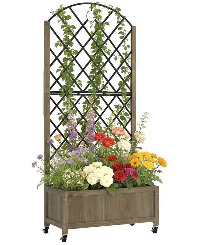 Outsunny Multifunctioneel Tuinbed - Vurenhout, staal - 72 x 36 x 168 cm - Rustiek Bruin