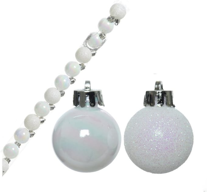 Decoris Mini kerstballen - 14x st - parelmoer wit - D3 cm - kunststof - kerstversiering