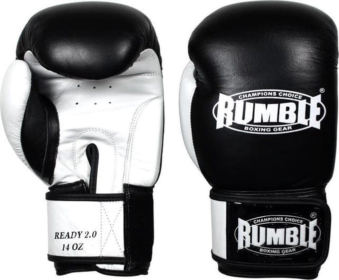 Rumble Ready 2.0 Leer (kick)bokshandschoen Zwart-Wit 6 Oz
