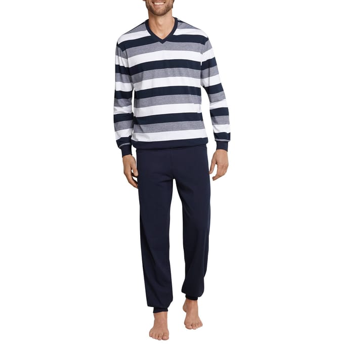 Schiesser Heren Pyjama - Donkerblauw - V Hals - Maat S
