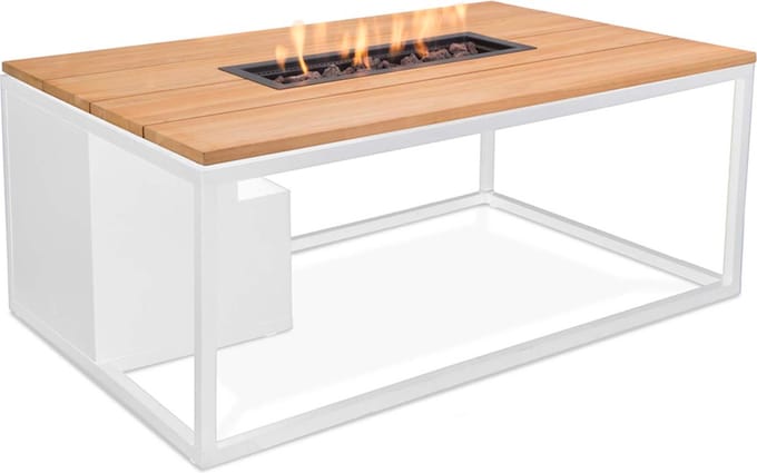 Cosi Fires - Vuurtafel Cosiloft white / teak (120cm) - Vuurtafels - Aluminium - Zwart