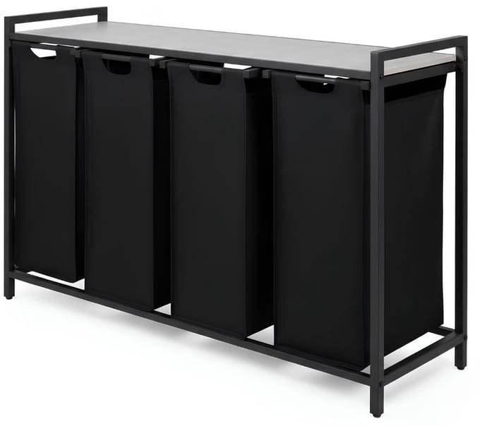 KAD® Wasmand - Wasmand 4 Vakken - Wassorteerder - Zwart - 36cm x 111cm x 73cm