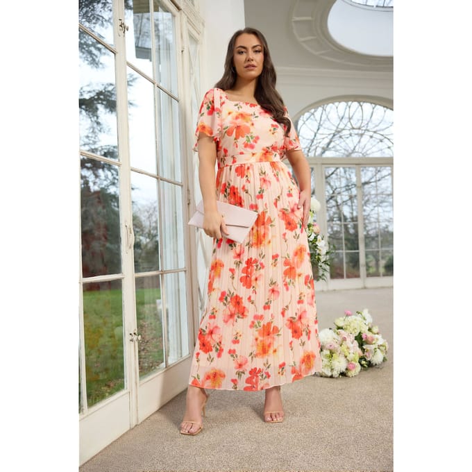 Yours London Witte Geplooide Maxijurk Met Bloemenprint Size 48