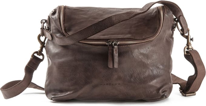 HAROLD'S Leren schoudertas Submarine Zipperbag Brown donkerbruin