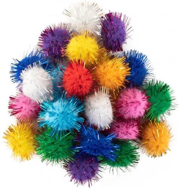 Pom Pom glitter assorti 2 cm.